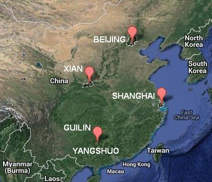 China travel itinerary map