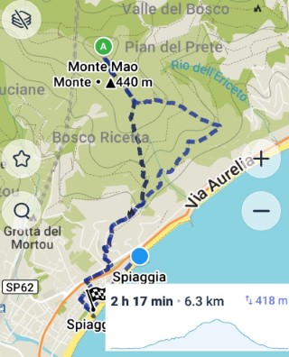 Mappa sentiero Monte Mao Spotorno