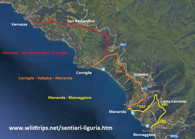 Cartina sentieri Cinque Terre, Riviera Ligure