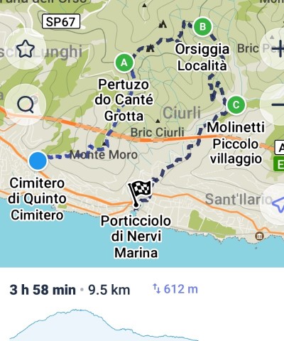 Mappa itinerario Monte Moro Genova Nervi