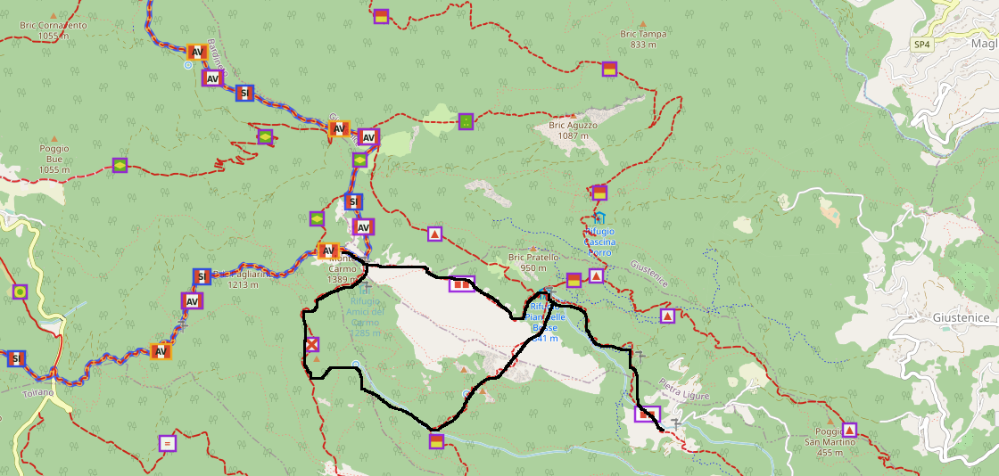 Monte Carmo di Loano, mappa dei sentieri