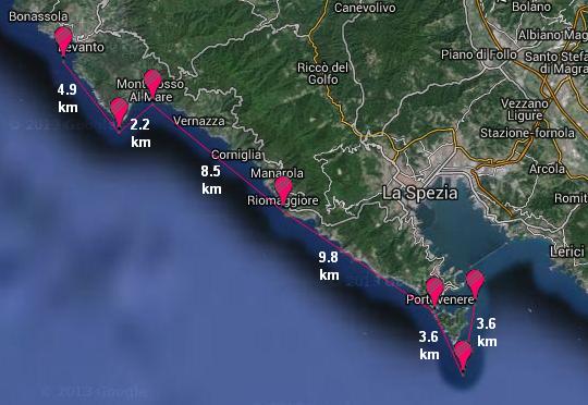 Kayak in Liguria, map